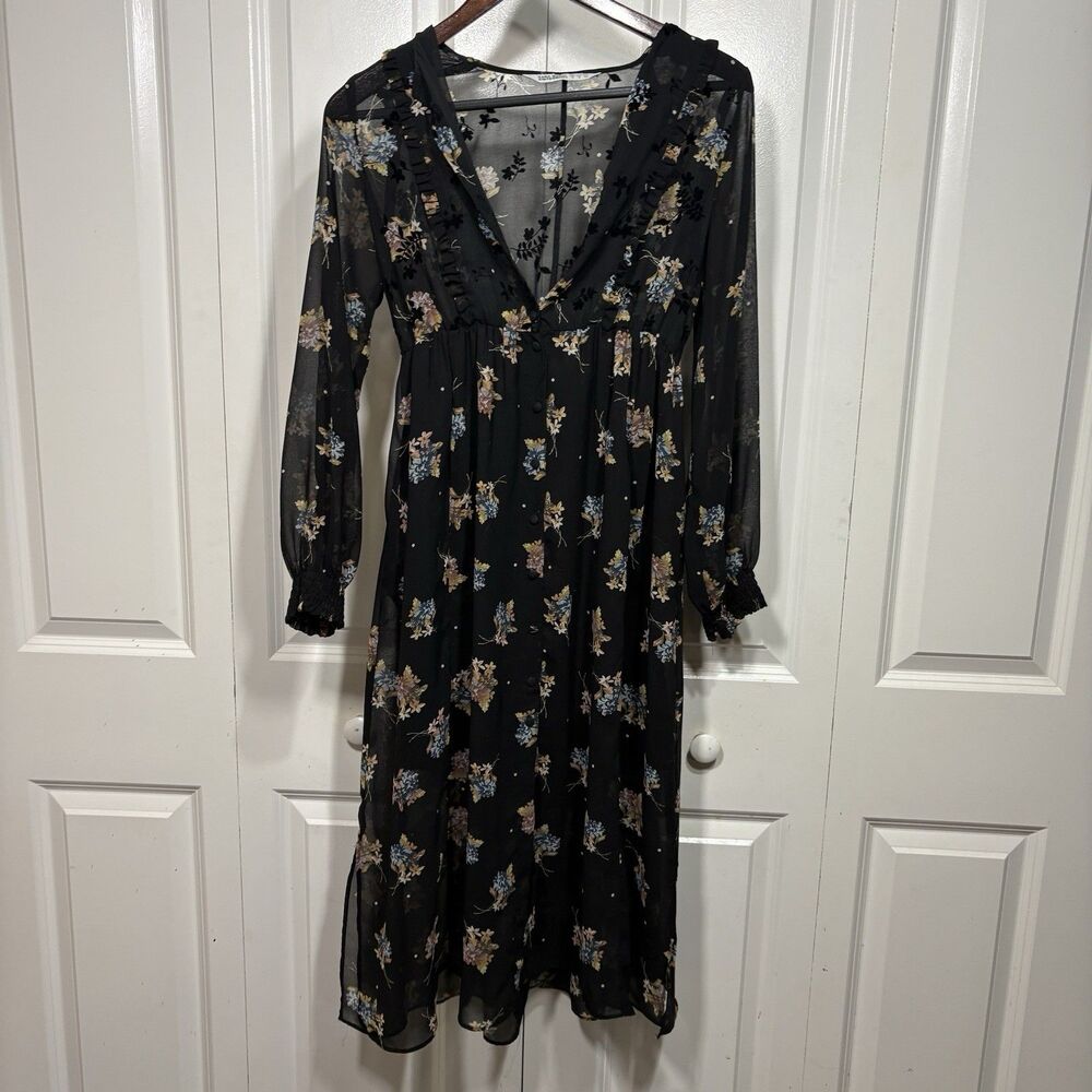 Zara Basic Floral Dress Women S Sheer Boho Whimsigoth Midi Cottagecore Fall